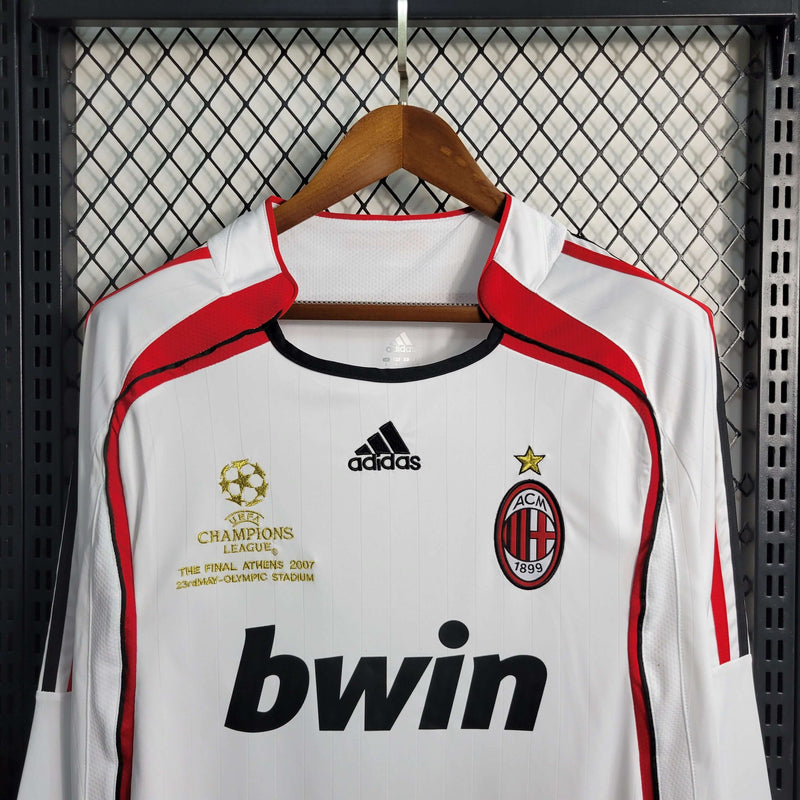 Camisa Manga Longa Retrô 2006-07 AC Milan Away Masculina